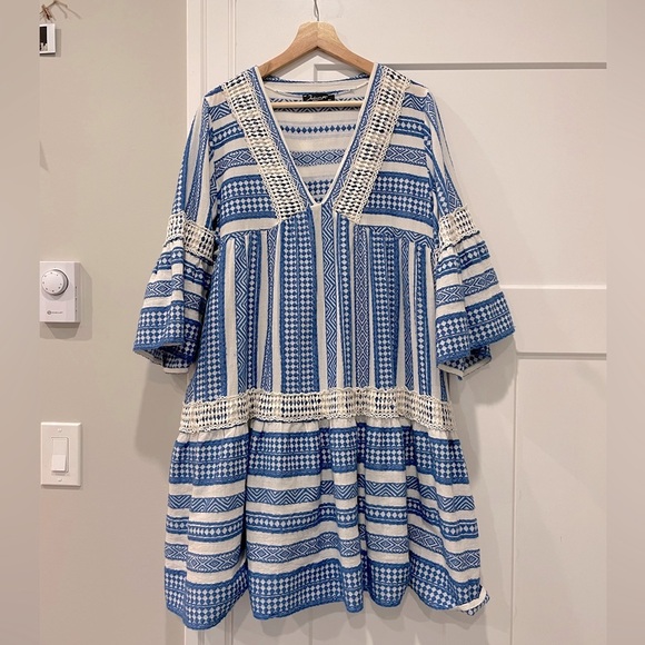 john p Dresses & Skirts - John p white/blue Greek dress! M/l